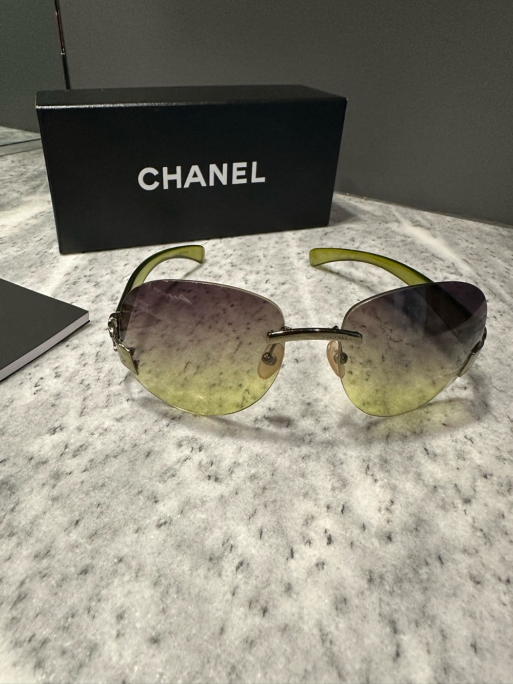 CHANEL Sunglasses 4038 169/6D size 59 Rimless Green Gradient Lens, Authentic!